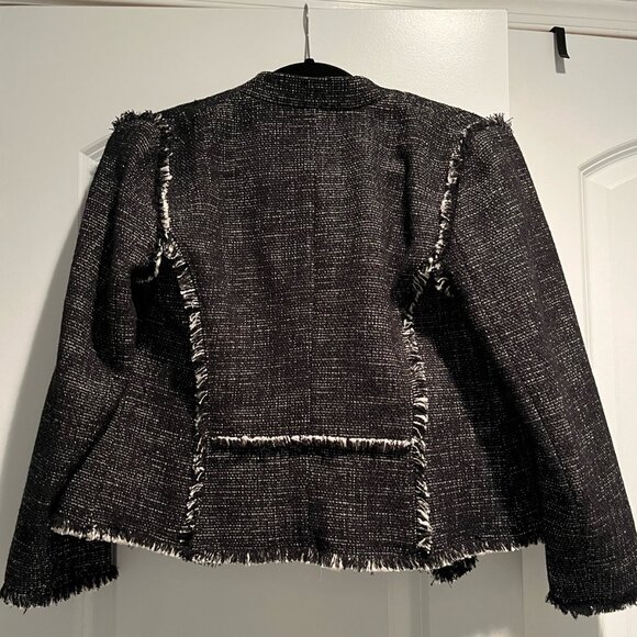 Ann Taylor Black and White Tweed Jacket with Fringe, size small petite - Picture 2 of 5